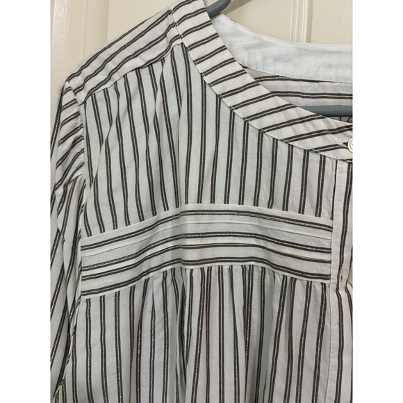 Loft Tops Blouse Button Up L/S Ivory/olive green/gold threading Size XL NWT - Picture 2 of 3